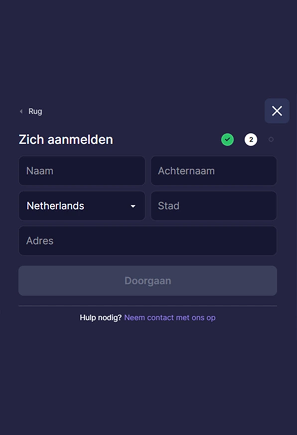 Registratieformulier met naam, land en adresvelden
