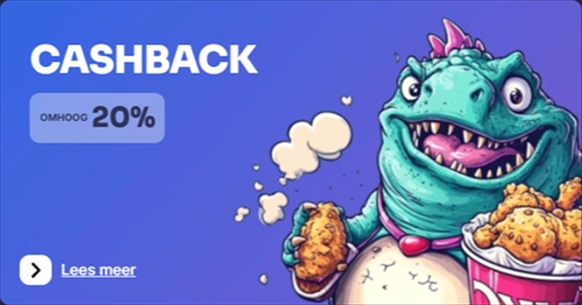 Cashback bonus tot 20% met dinosaurus en popcorn